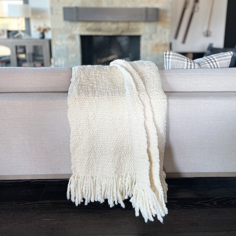 Palermo Wool Hand Woven Throw Blanket, Bone