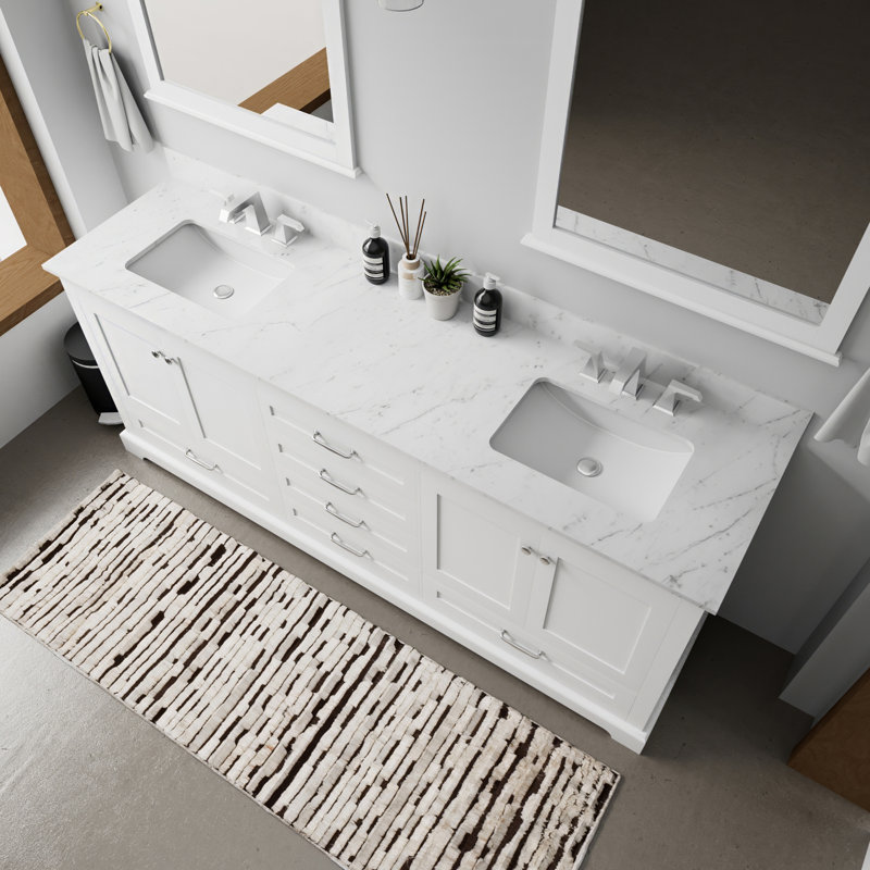 Double Bath Vanity with Carrara Marble Top, White