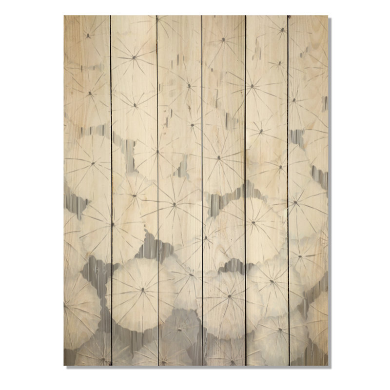 Ciel rempli de parapluies blancs I - Art sur bois de pin naturel, H 20 po x l 10 po