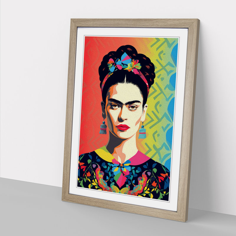 Frida Kahlo Op Art - Framed Print, Oak Framed, 34cm H x 25cm W