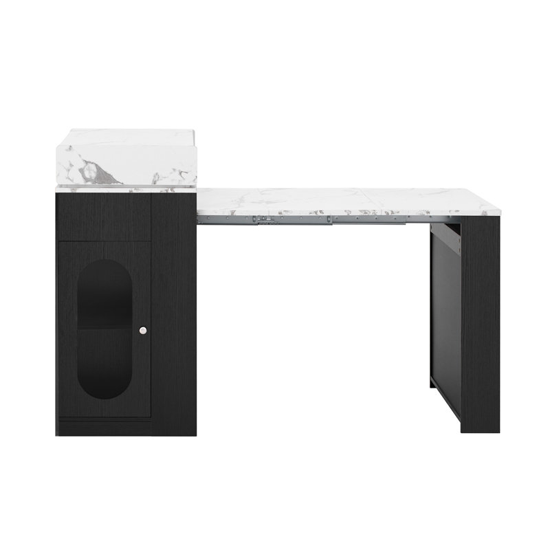Table de salle à manger extensible avec plateau de table pliable, table de bar avec tiroirs et prise de courant, îlot de cuisine avec roues et crochets, buffet pour la cuisine et la salle à manger