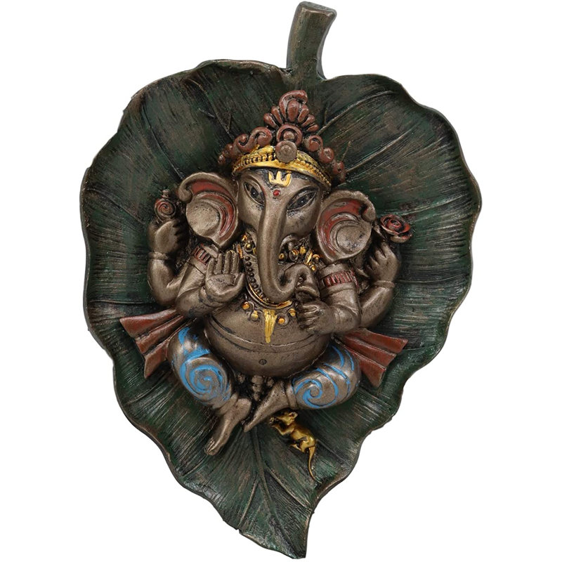 Figurine Ganesha sur feuille de banian Peepal