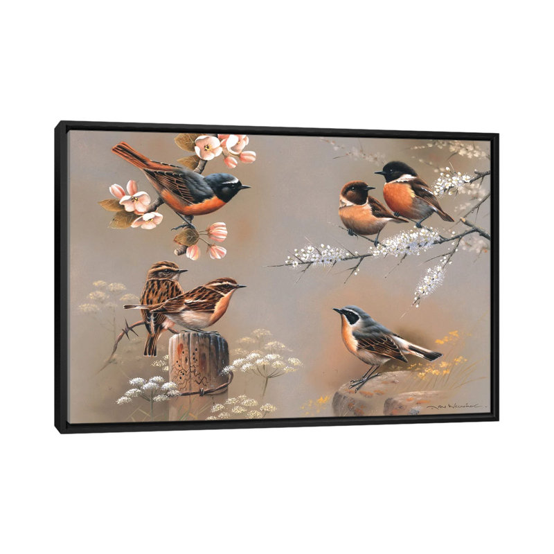 «Bird Composition» par Jan Weenink, impression sur toile tendue, H 18 po x l 26 po x P 1,5 po, Toile avec cadre noir