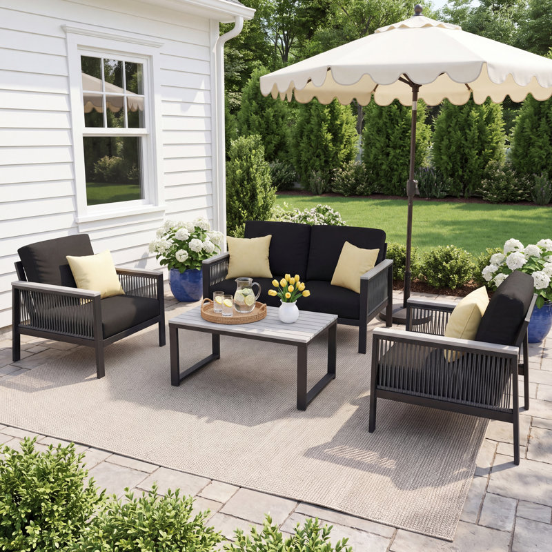 Townsend Patio Conversation Set with Cushions, Canvas Black Sunbrella® Canvas
