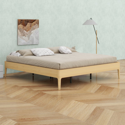 Elegant Wood Platform Bed Frame with Wood Slat & Metal Support