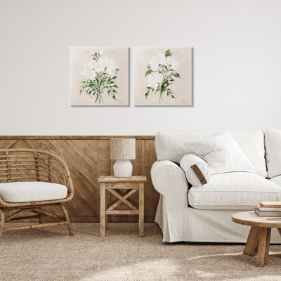 White On Tan Botanicals 2pc Canvas Set, design by Lucille Price
