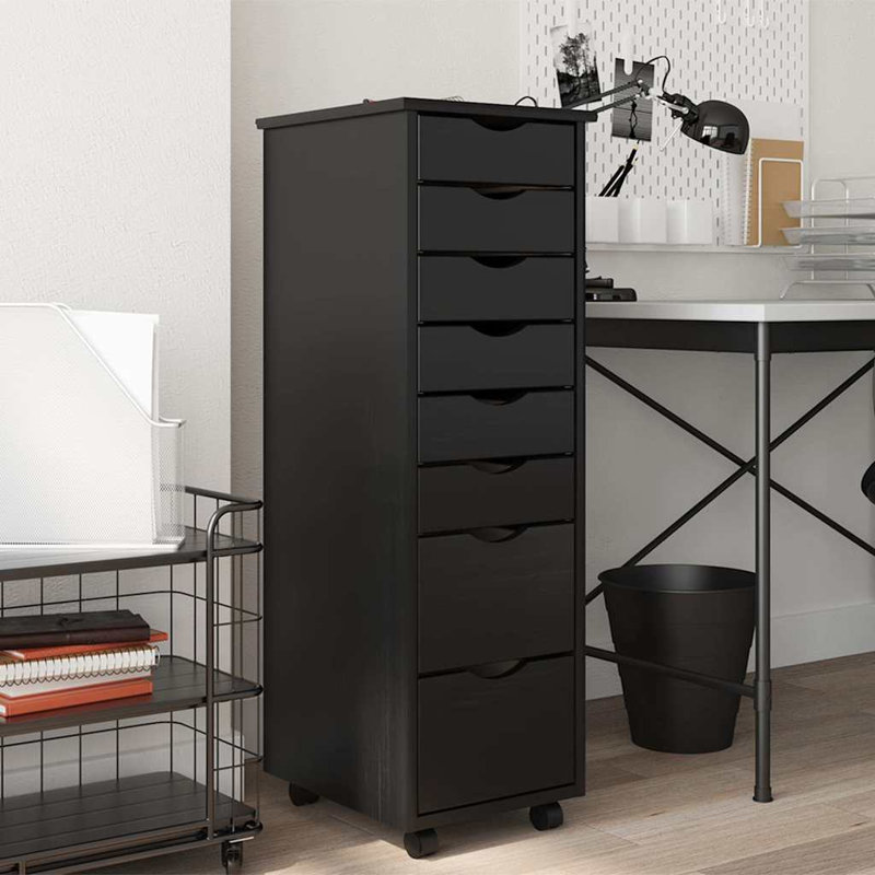 Meilany 34cm Wide 8 -Drawer Solid Wood File Cabinet, Black