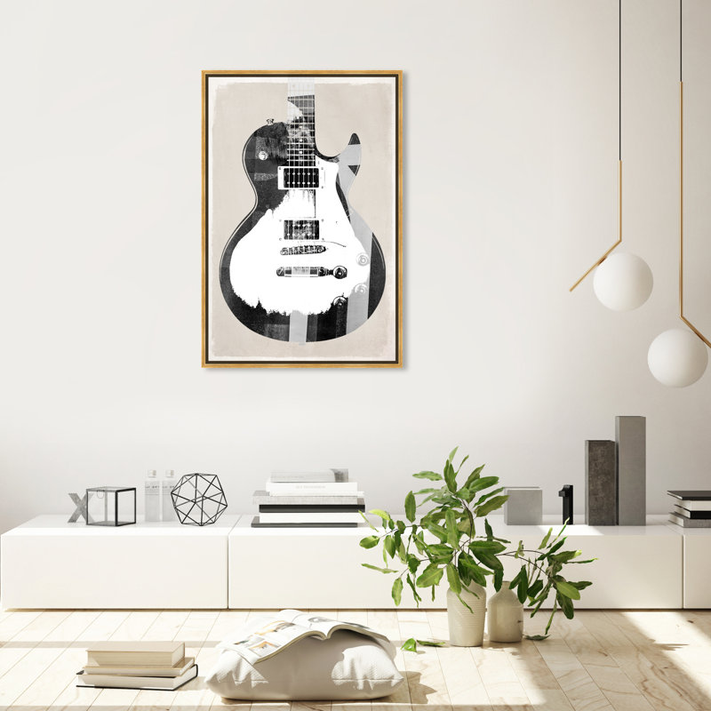 " Music And Dance Guitar Display, Black ", 36" H x 24" W, Gold Framed