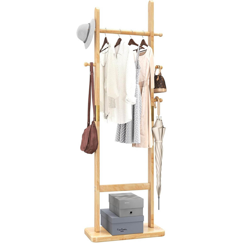 Freestanding 5 - Hook, Natural Wood