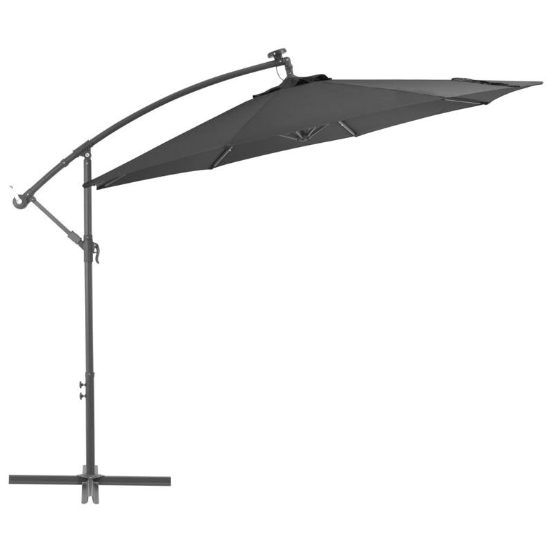 Hanging Garden Parasol with LED Lighting 300 cm Metal Pole, Anthracite
