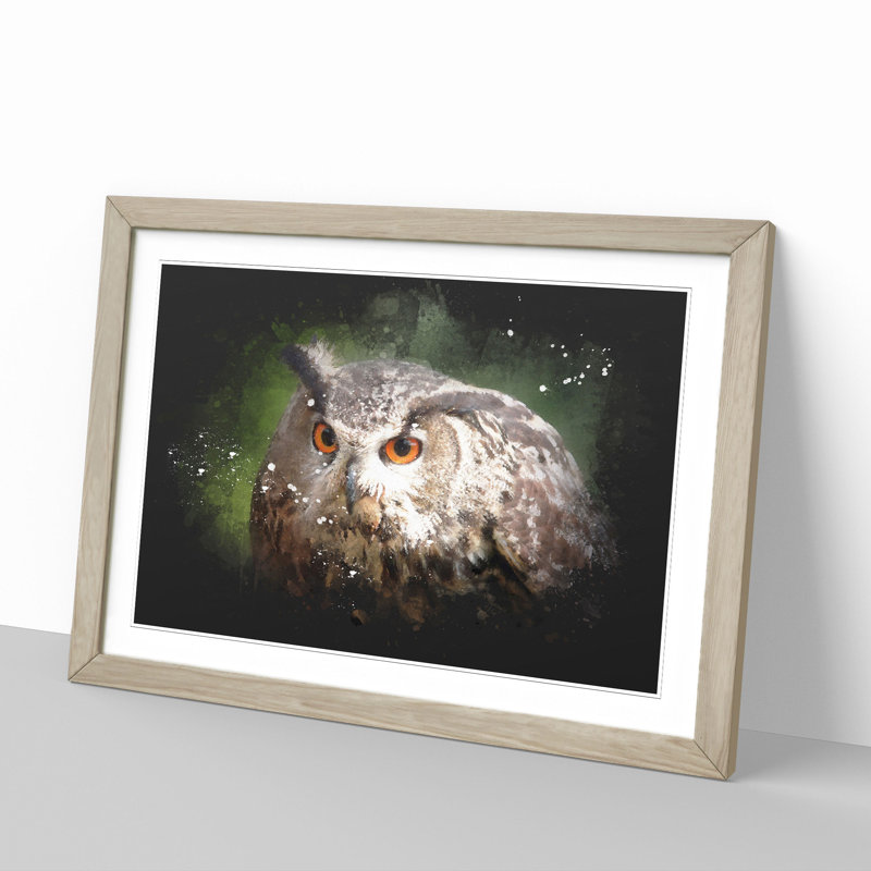 Great Horned Owl Vol.2 - Picture Frame Graphic Art, 27cm H x 36cm W x 2cm D, Oak Framed