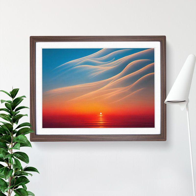 XH1022-5357X Joyous Sunset Seascape - Single Picture Frame Print, Walnut, 25cm H x 34cm W x 2cm D