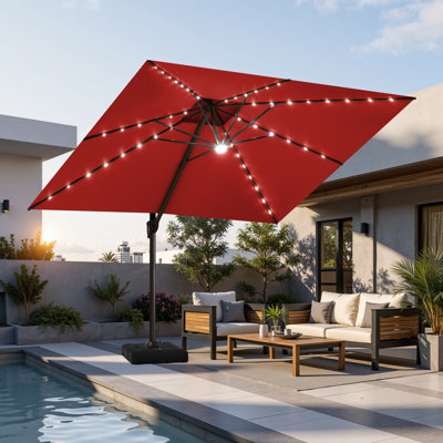  11' X 11' Solar LED Lights Cantilever Patio Umbrella with Counterweights Base