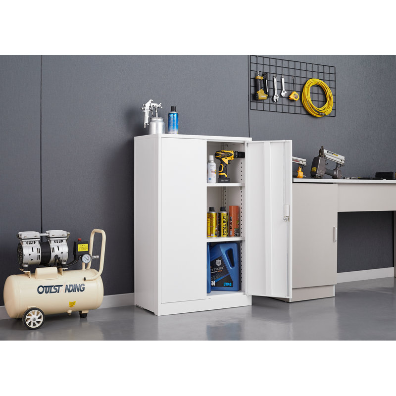 Steel Storage Cabinet, Metal Storage Cabinet with Locking Doors, White