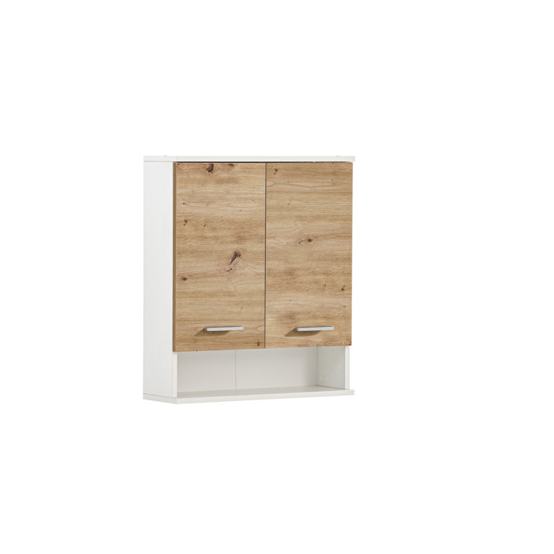 Hafley Bathroom Cabinet, Matte White/Artisan Oak Decor/Silver