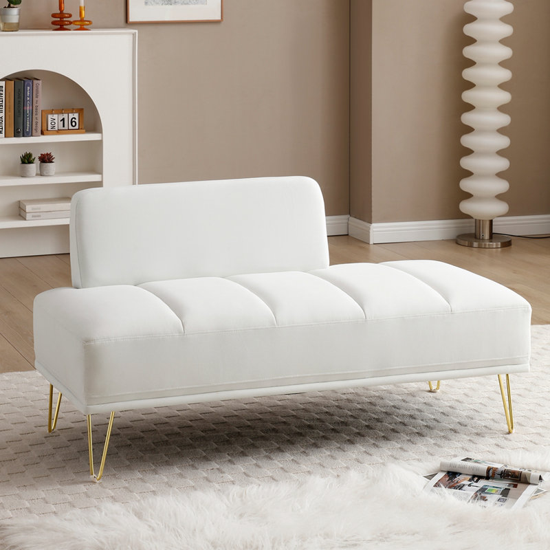 Banc rembourré en velours Gudren, Blanc