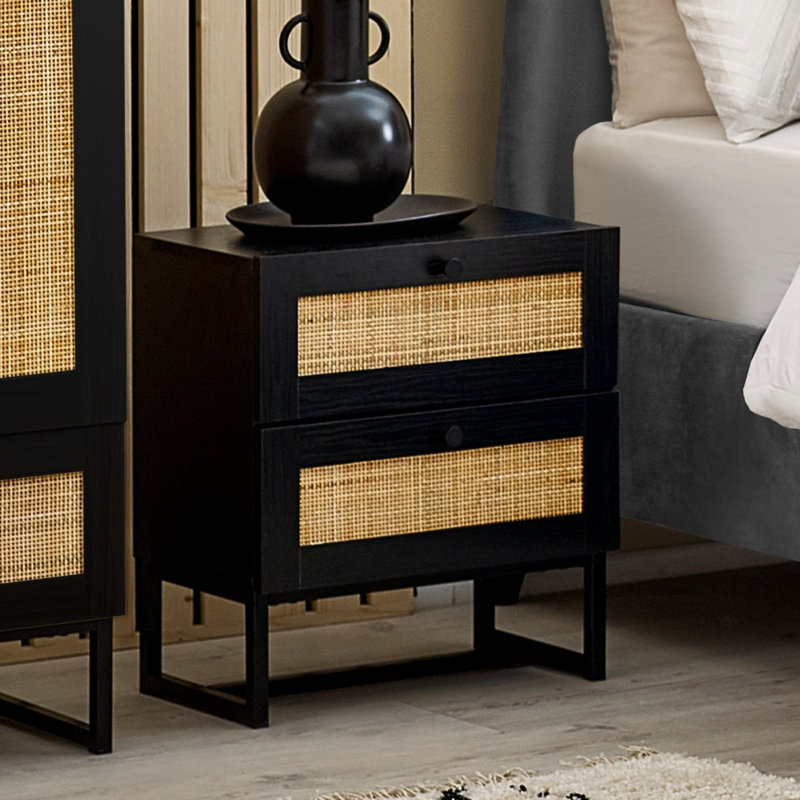 Bourges 50cm W Manufactured Wood Bedside Table, Black