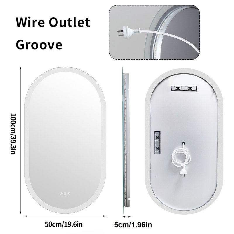 Oval LED Wall Mirror, 100cm H x 50cm W