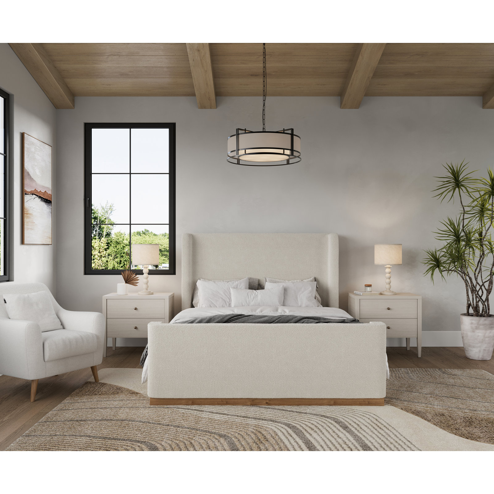Abela Boucle Upholstered Sleigh Bed, Queen
