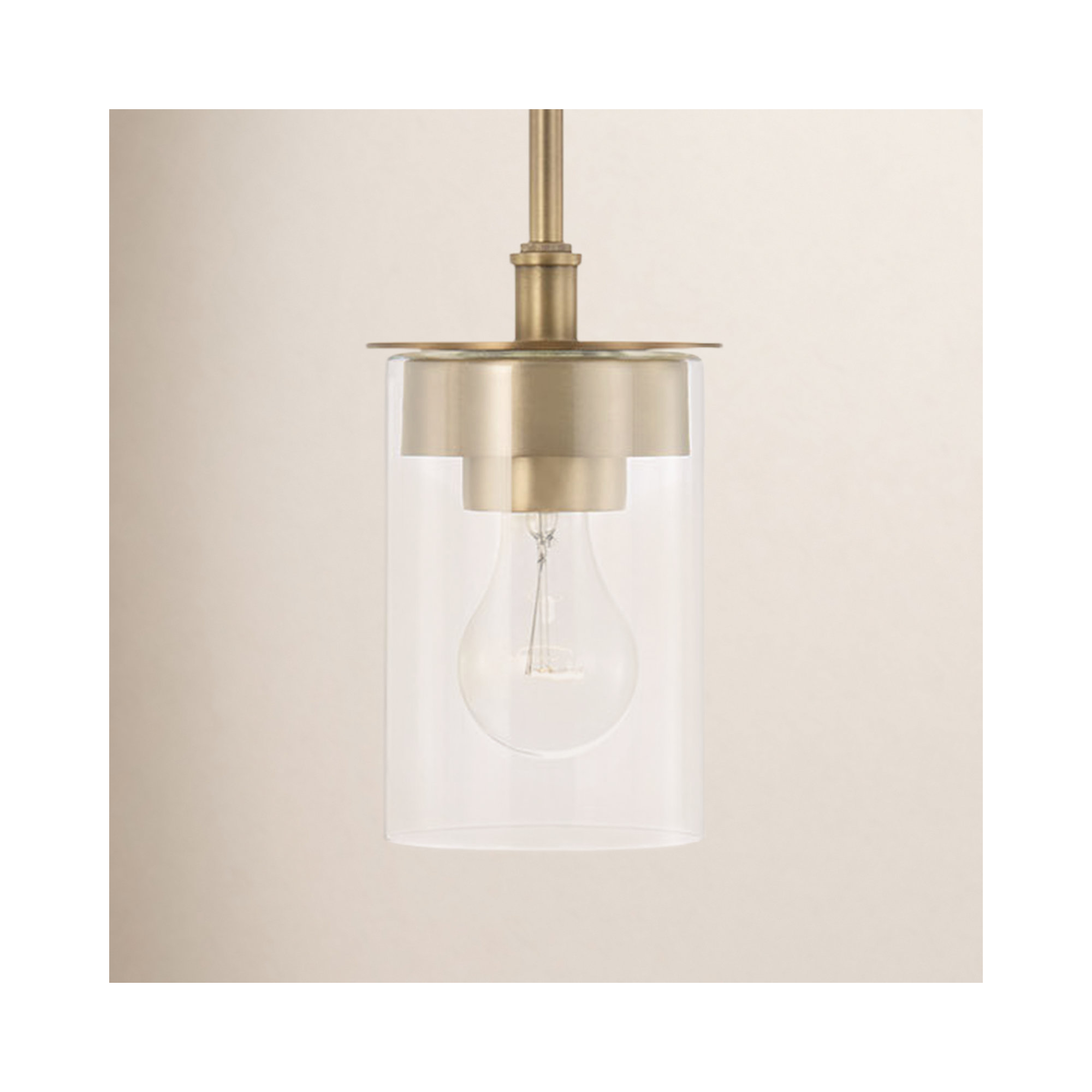 Single Light Glass Dimmable Pendant, Aged Brass