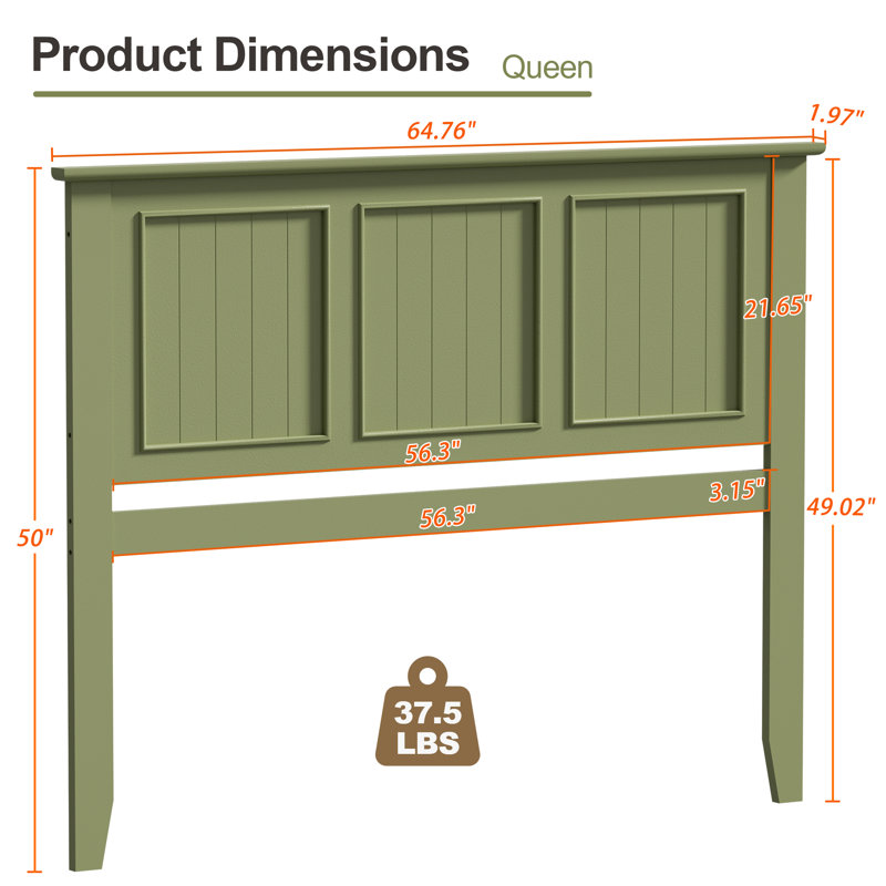 Panel Wood Headboard, Queen, Green