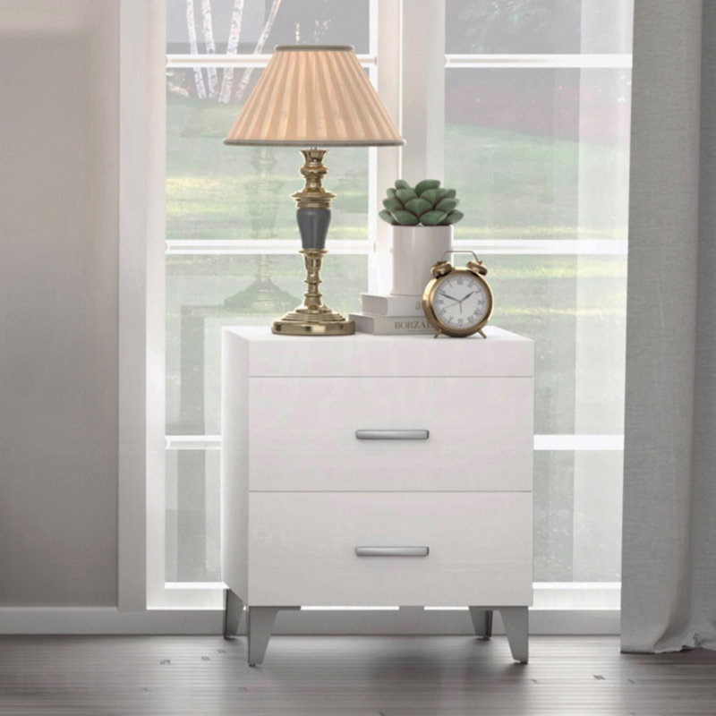 2-Drawers Bedroom Nightstand With Metal Legs