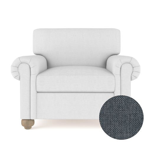 Leroy Leather Armchair, 36" H x 41" W x 49" D, Weathered, Box Weave Linen Silver Streak