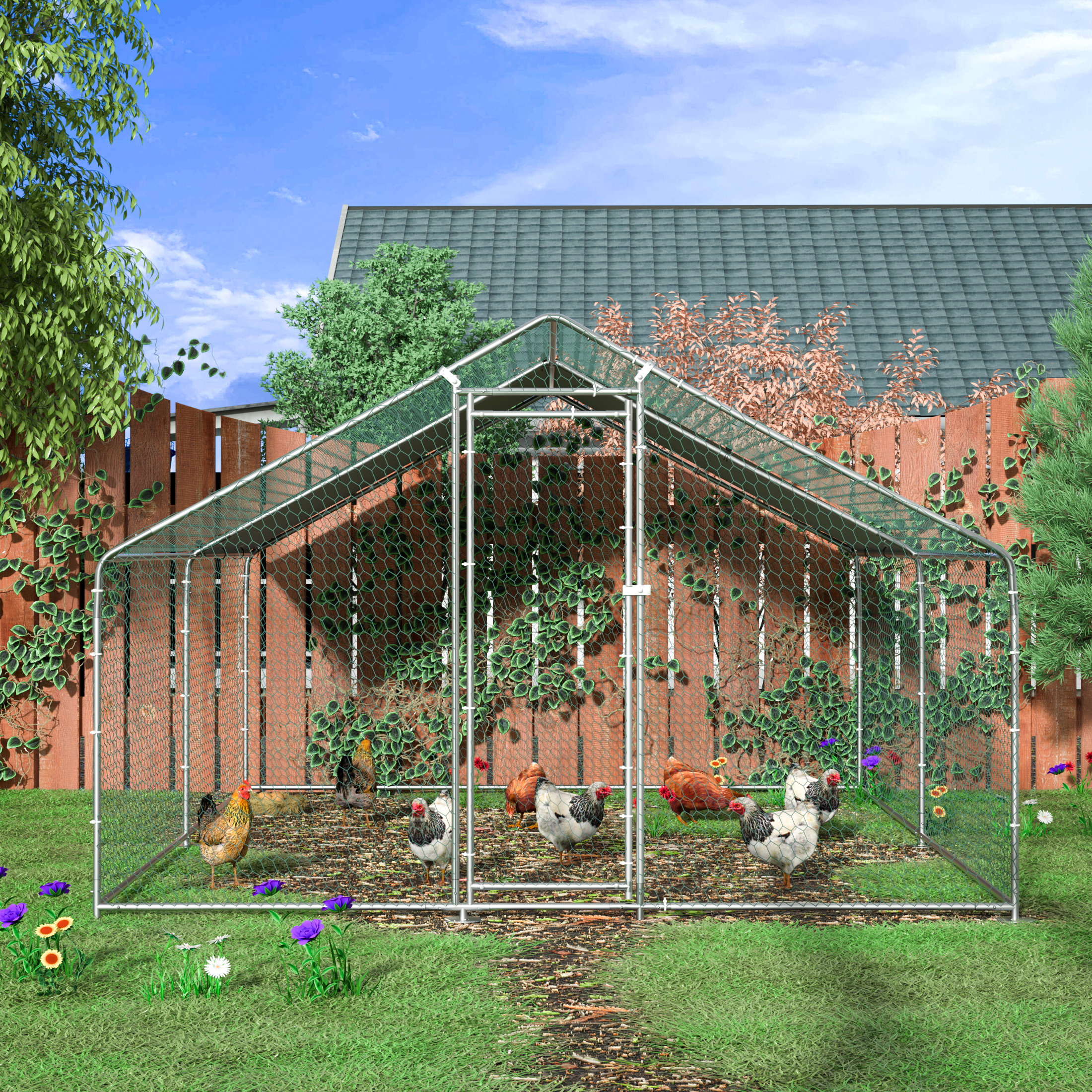 Tucker Murphy Pet™ Chicken Coop Walking Chicken Run Extra Large Metal