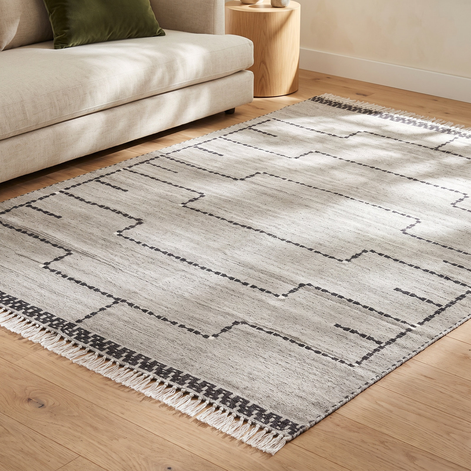 Natural Black Hand-Knotted Rug, Rectangle 7'6" x 9'6"