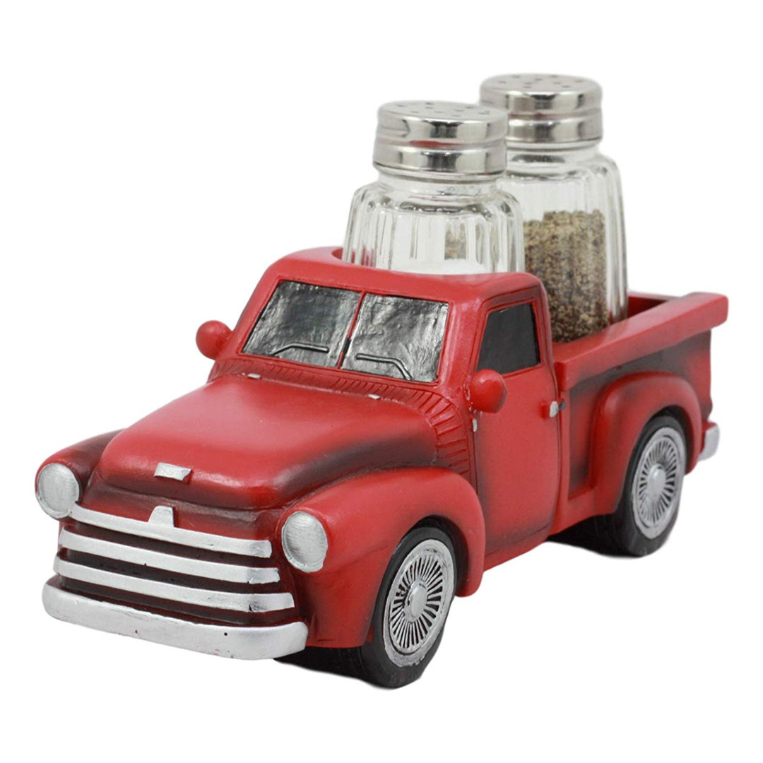 Brigitzer Old Fashioned Pickup Truck Figurine Holder for Glass Salt and Pepper Shaker Set Rosalind Wheeler