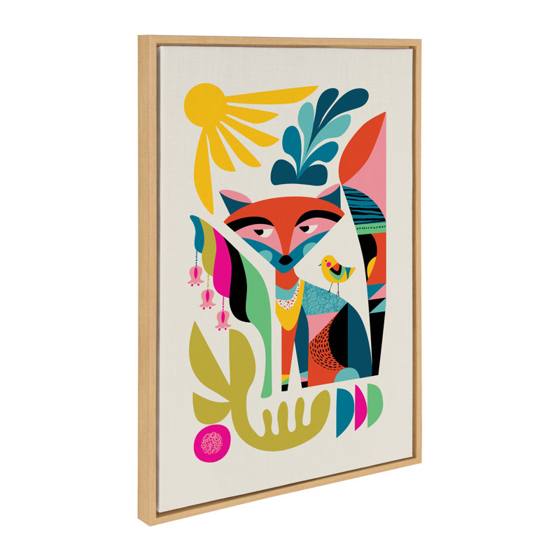 «Mid Century Modern Fox» par Rachel Lee, 3 oiseaux, reproduction d'art sur toile encadrée, H 23 po x l 33 po, Naturel