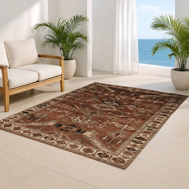 Tapis d'intérieur et d'extérieur brun Persian, Rectangle 4pi x 6 pi