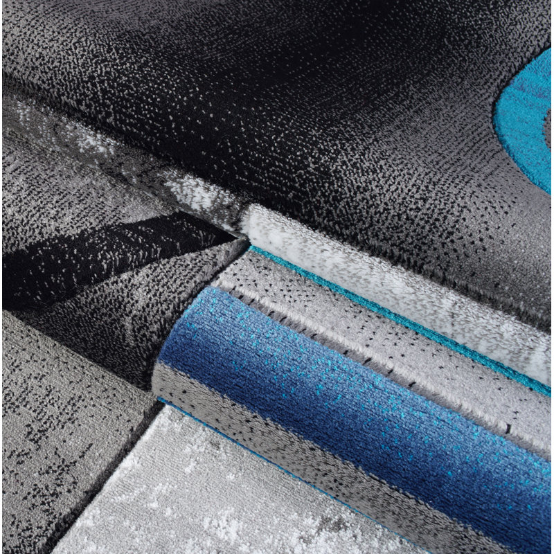 Tapis gris / bleu Grundie, Rectangle 6 pi 5 po x 9 pi 5 po