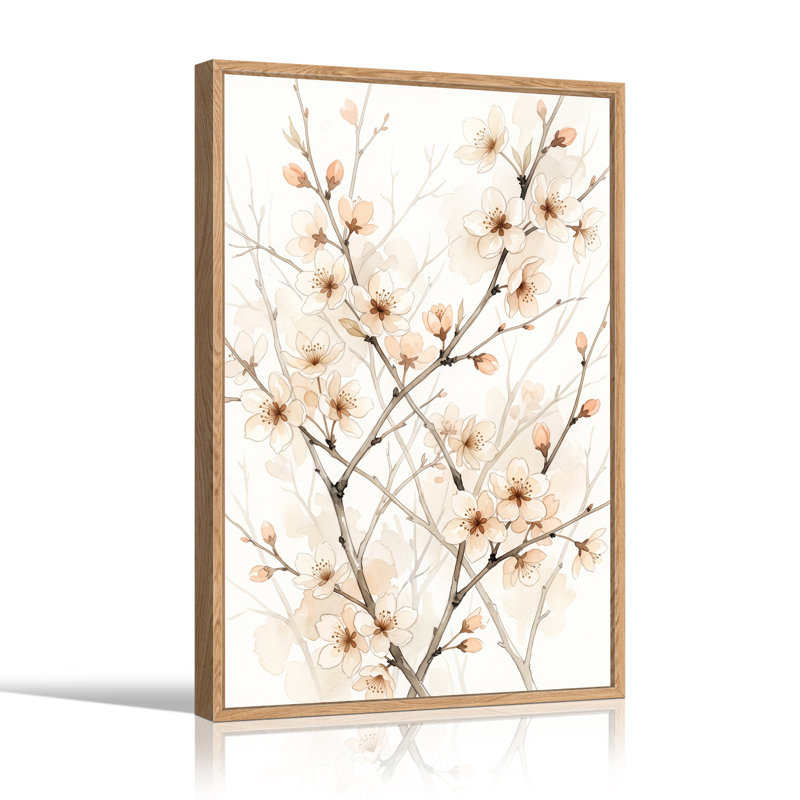 Art sur toile, branches de cerisier rose, H 48 po x l 36 po