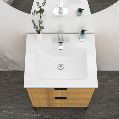 Plateau de meuble-lavabo simple blanc 24 po x 19,7 po avec 1 trou de robinet et trop-plein (lavabo seulement)