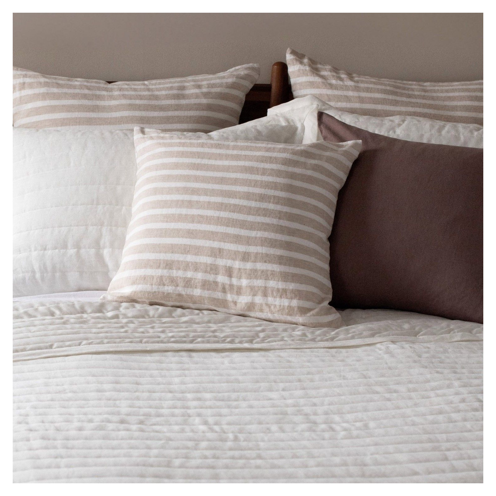 20" X 20" French Linen Throw Pillow, Putty & Cream Stripe