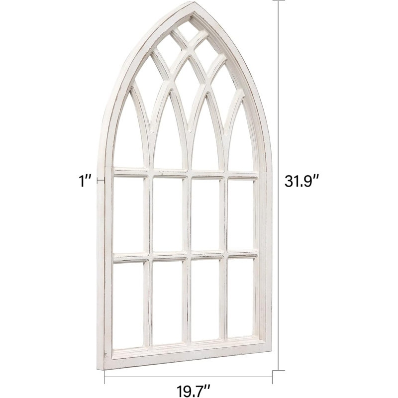 Rustic Arched Window Frame 20 X 32 Inch,  Hanging Distressed White Window Pane Wall Decor