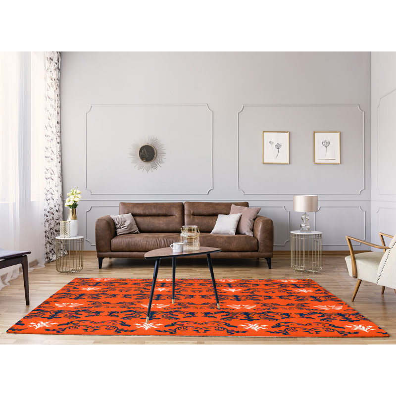Tapis orange / bleu marine Damask, Rectangle 8 pi x 10 pi
