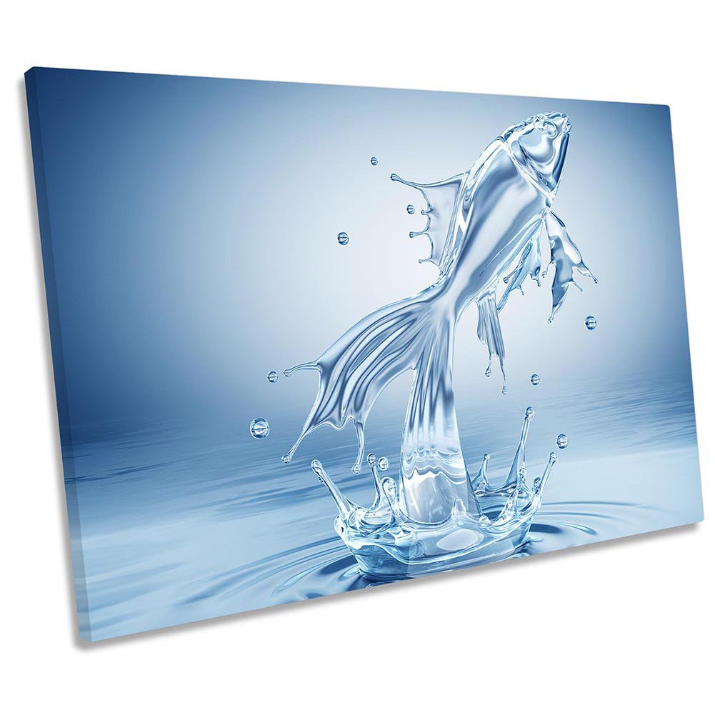 Fish Jump Water Splash Bathroom - Wrapped Canvas Print