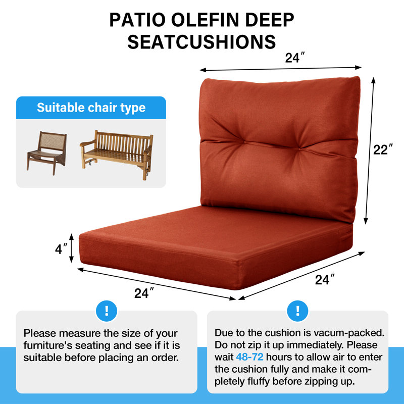 Outdoor Deep Seat Cushion Set, Double Waterproof Tech Fade Resistant Outdoor Chair Cushions, Patio Furniture Cushions With Straps For Chair Sofa Couch(Set Of Two)