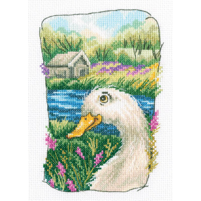 Trousse de broderie au point de croix compté « Canard blanc du vieux jardin de grand-mère au bord de l'étang » par RTO C341