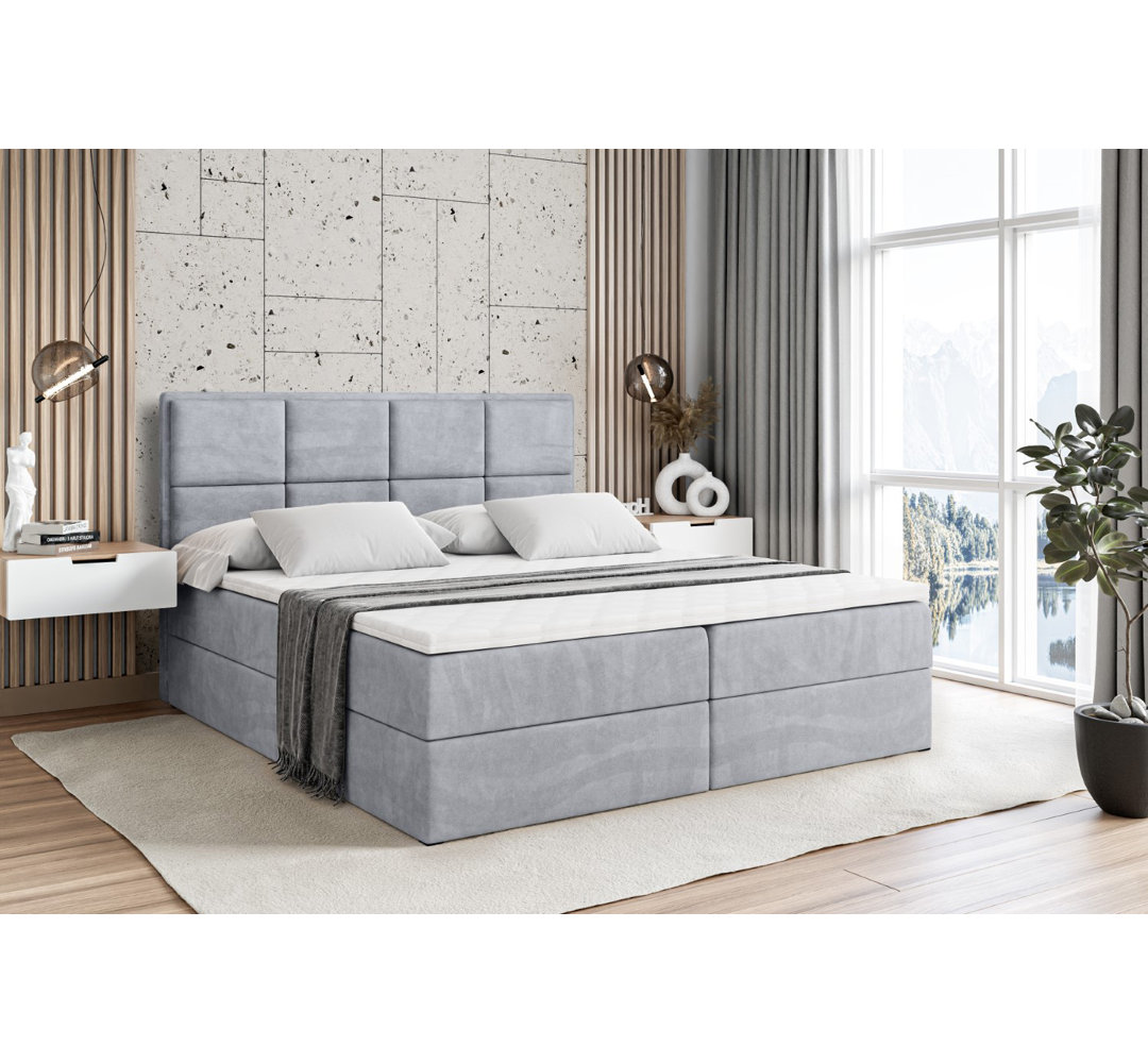 Boxspringbett mit H3 Bonell-Federkernmatratze, Topper und Bettkasten