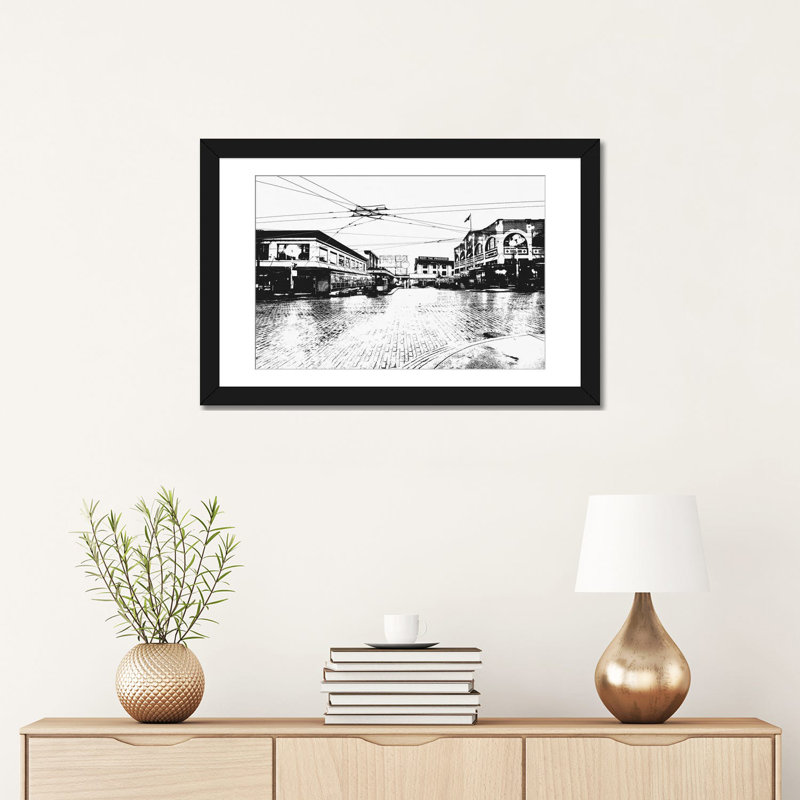 «Seattle Skyline», impression sur toile, Papier avec cadre noir, Blanc, H 24 po x l 32 po x P 1 po