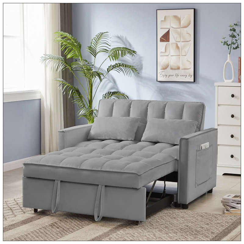 NOUVEAU Canapé-lit en velours gris (pieds de 7 cm), Gris