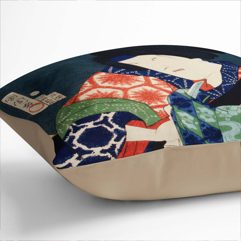 Male Portrait by Toyohara Kunichika Cushion with Filling, 55cm H x 55cm W x 20cm D, Stone