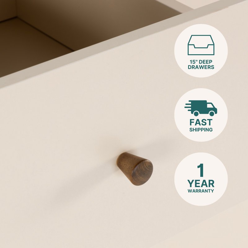 Austin 5-drawer Dresser, White/natural, Almond Milk/Walnut