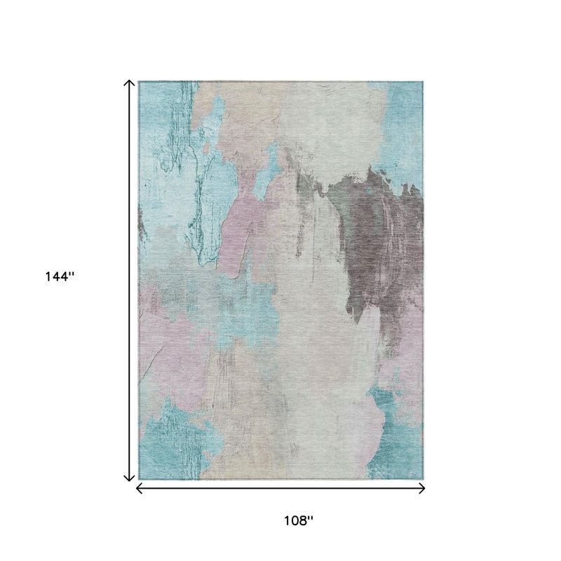 Tapis d'extérieur lavable abstrait bleu sarcelle 9 pi x 12 pi bleu et beige