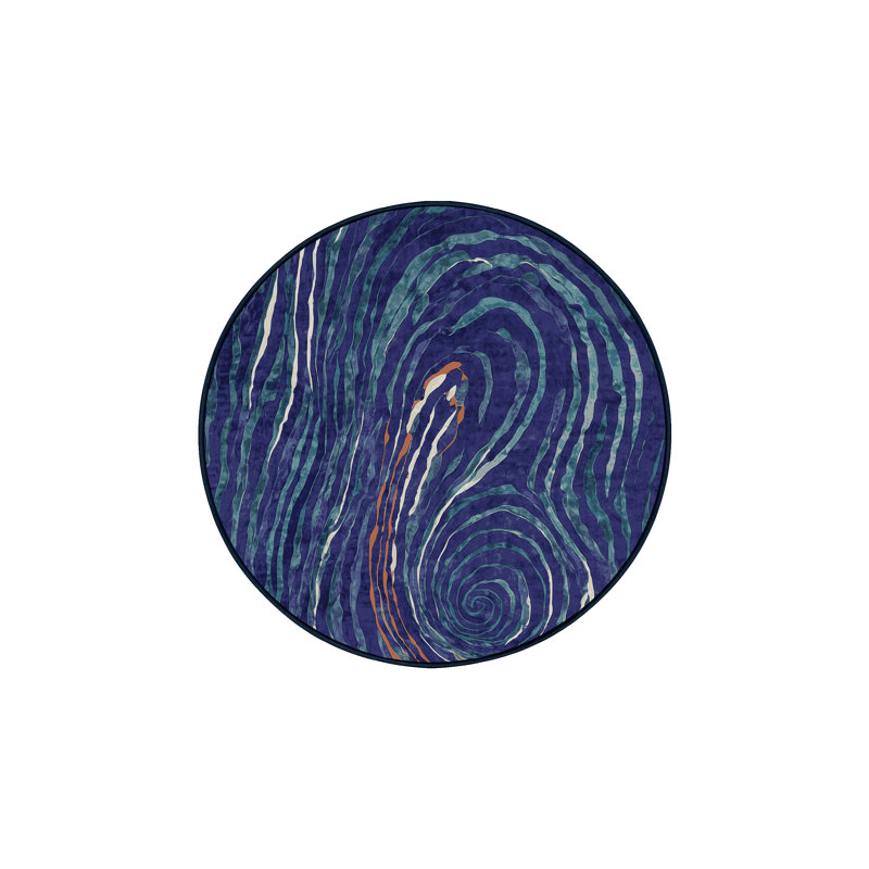 Tapis bleu lavable à la machine, Rond 8 pi