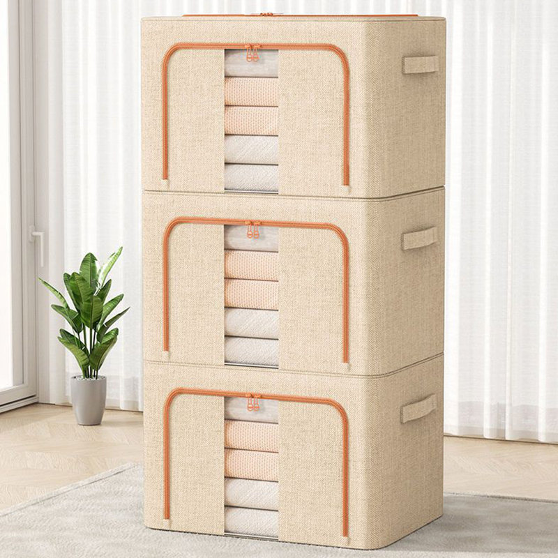 Clothes Storage Bins Boxes with Metal Frame - (Extra Large-105L), Beige
