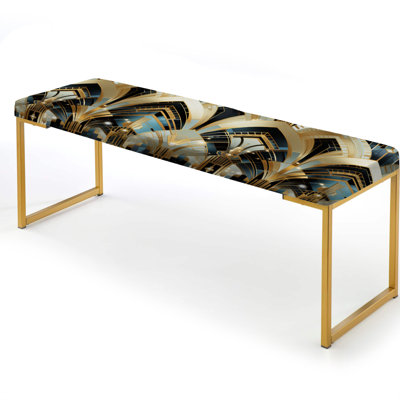 1970S Blue And Gold Damask Art Deco - Marble Upholstered Gold Bench